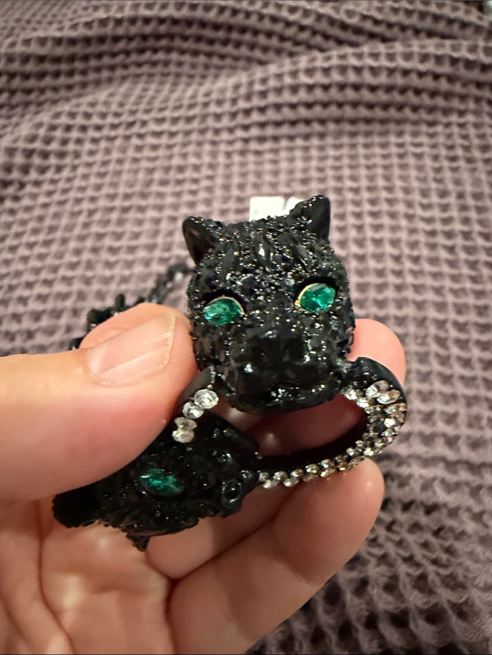 Betsey Johnson Black Crystal Statement Necklace Panther cats - Picture 3 of 11